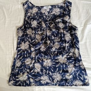 LOFT Navy Cream Wildflower Floral Ruffle Tank Sleeveless Blouse